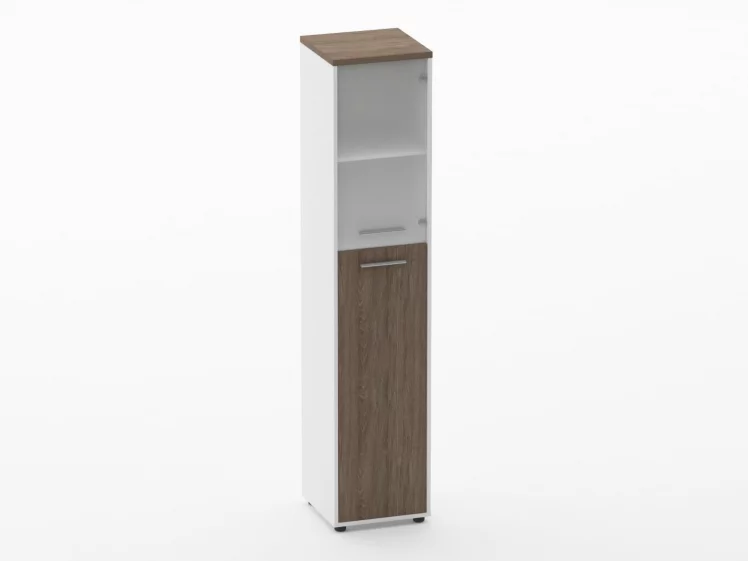 Шкаф 4 узкий  верх стеклянная дверь, низ закрытый Deka 10.19.19Пр Дуб Верцаска/Белый_0