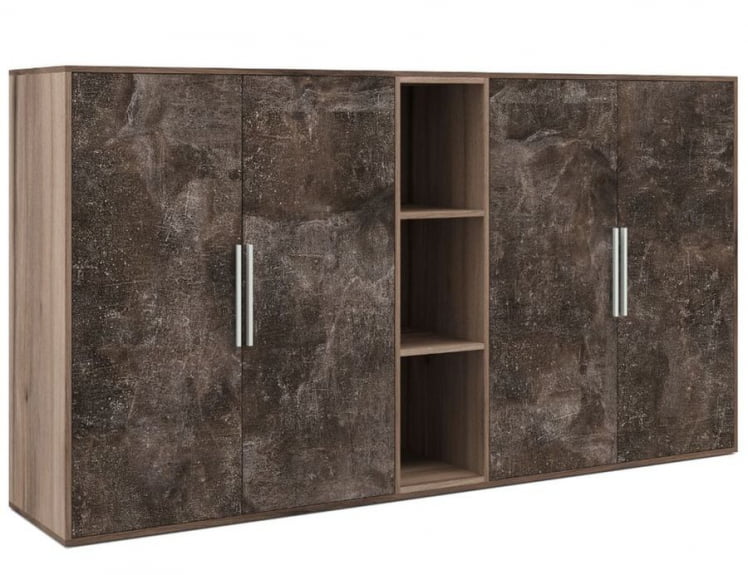 Шкаф средний 4 створки, с нишей B-TONE BTN36153242 Вяз Бетон темный_0
