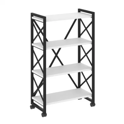 Стеллаж на колесных опорах - 4 полки LOFT  VR.L-MST.K-4.8 Металл черный Белый Бриллиант_0