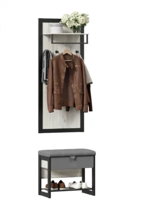 Вешалка с банкеткой Техно ЛД 02 Дуб Крафт Белый Черный_2