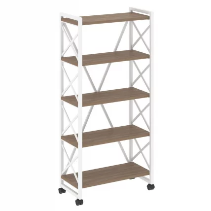 Стеллаж на колесных опорах - 5 полок LOFT VR.L-MST.K-5.8 Металл белый Дуб Аризона_0