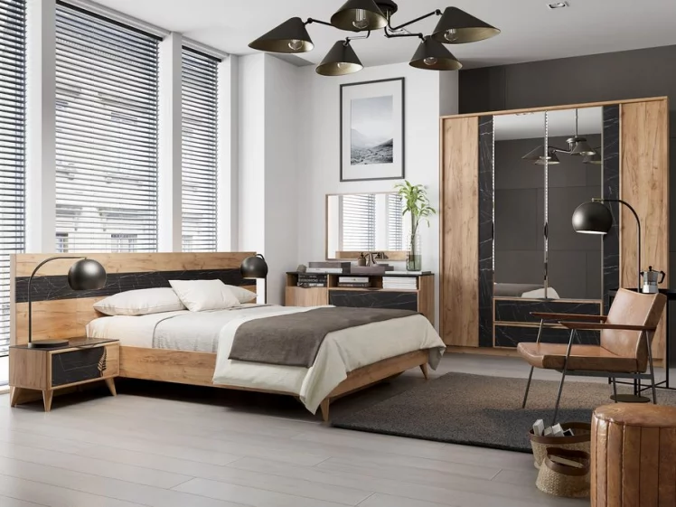 Тумба прикроватная левая Шелли ЛД 692.050.000 Дуб золотой Камень Пьетра чёрный_2