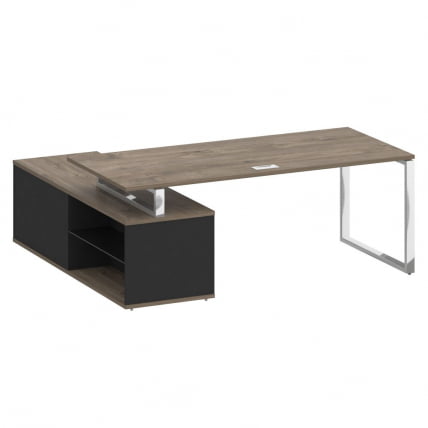 Стол руководителя с опорной греденцией, правый SHIFT SK.SRG-200 (R) Тиквуд Темный/Антрацит_1