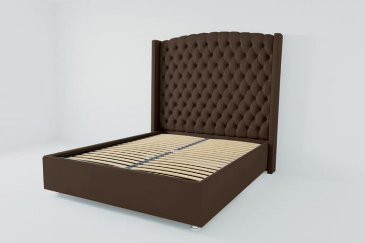 Мягкая интерьерная кровать "Берлин Люкс" с ортопедическими латами (металл) Материал фасада: Искусственная кожа; Спальное место: 2000х2000 мм; Цвет фасада: Коричневый; Цвет корпуса: Коричневый _0