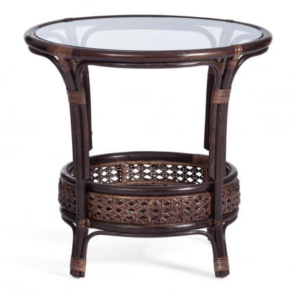 Террасовый комплект ПЕЛАНГИ (стол со стеклом + 2 кресла) / с подушками / ротанг, кресло 65х65х77см, стол диаметр 64х61см, валнут (грецкий орех) / PELANGI walnut_1