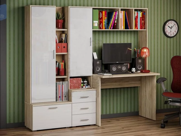 Уголок школьника Паскаль НМ-5 Дуб Сонома/Белый глянец_1