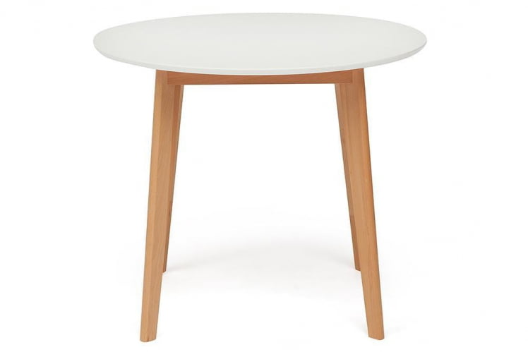 Стол обеденный BOSCO (Боско) основание бук, столешница мдф, D900, Белый+Натуральный ( Бук)_1