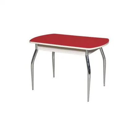 Стол раздвижной 1,45 Грация, СТЕКЛО, опоры изогнутые ХРОМ, Дуб беленый/Рубин_0