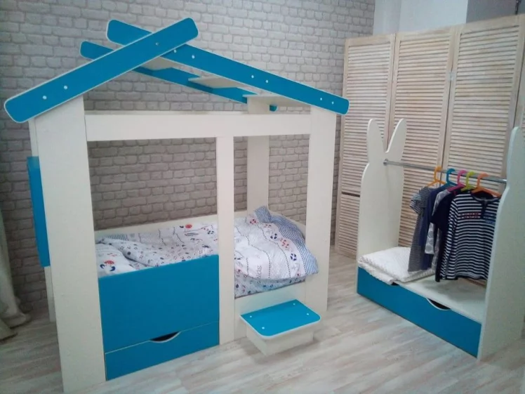 Ящик и ступенька для кровати Теремок Белый-Лазурь_2