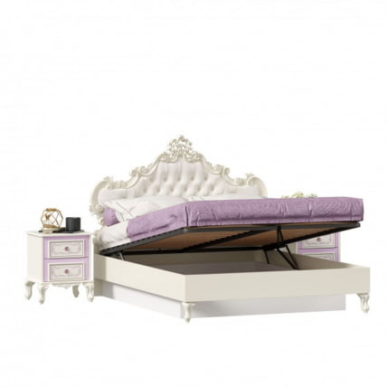 Кровать двуспальная 1600 с тумбами с подъемным механизмом с мягким изголовьем Маркиза 08 Алебастр Шампань_1