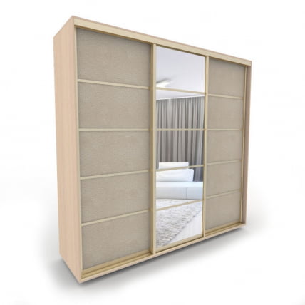 Шкаф-купе 3-х дверный Акцент-Квадро КЛ 2100х600 Дуб молочный/Золото_0