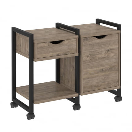 Тумба на колесных опорах наборная. Вариант №3 LOFT VR.L-TN-3.K Металл черный Тиквуд темный_0