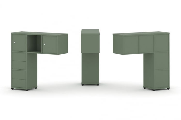 Надставка на стол низкая односторонняя + задняя стенка (5шт.) + блок с 2-мя ящиками (2шт.) + распашной фасад (2 шт.) CONCEPT CN.ONN-004 Кобо Черный металл_0