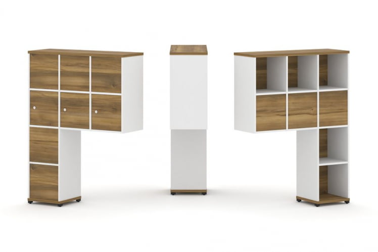 Надставка на стол высокая двухсторонняя + задняя стенка (8 шт.) + распашной фасад (3 шт.) CONCEPT CN.DNV-010 Сандал Янтарный Белый бриллиант Черный металл_0