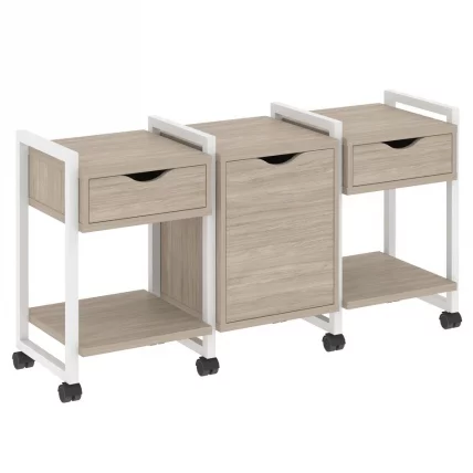 Тумба на колесных опорах наборная. Вариант №6 LOFT VR.L-TN-6.K Металл белый Дуб Аттик_0