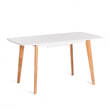 Стол обеденный раскладной Claire столешница МДФ, опоры дерево гевея, белый / натуральное дерево, 110+30 x 75 x 75см_12