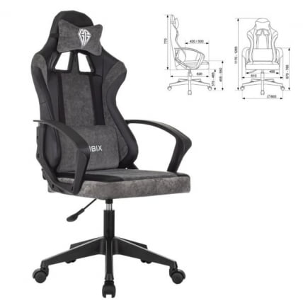 Кресло компьютерное BRABIX Forcer GM-127, 2 подушки, экокожа/велюр, черное/серое_0