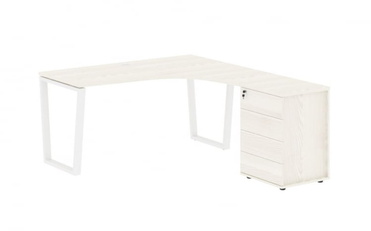 Стол эргономичный с тумбой правый ЕДИС ЕВCЕТ 1518 Р Ясень Траун Белый / EDIS EVCET R_0