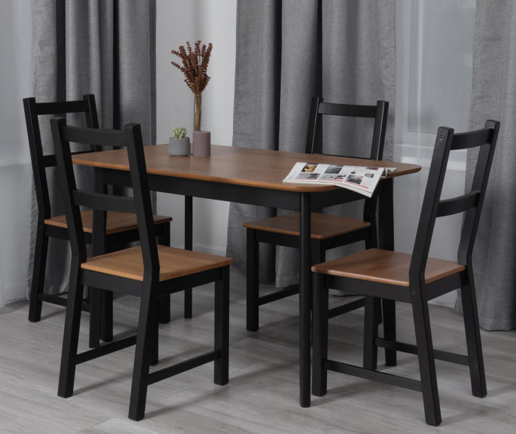 Стол Соната Люкс раздвижной/Sonata Lux extension table массив сосны, антик/черный, 120-(150)х75х73 см_15