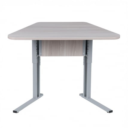 Парта одноместная трапециевидная столешница (рост 3-7) Белая ЛДСП/Серая кромка/Металл Серый_1