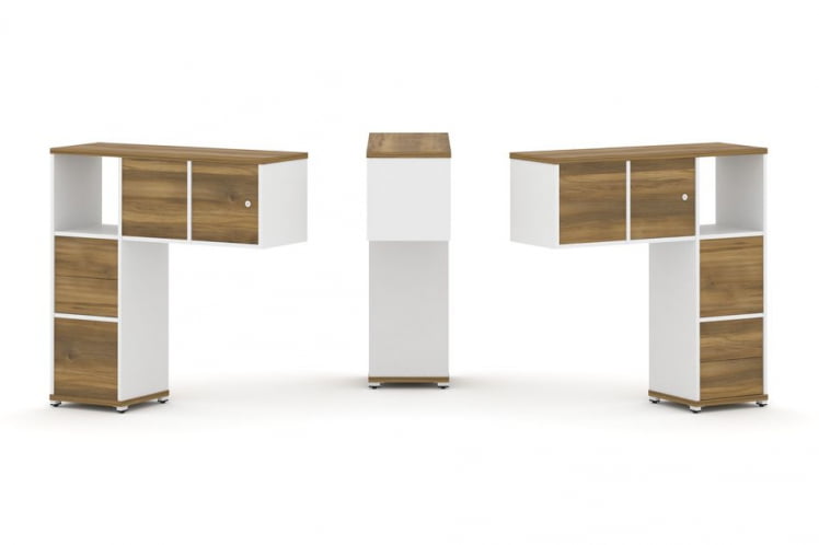 Надставка на стол низкая двухсторонняя + задняя стенка (4 шт.) + блок с 2-мя ящиками (2 шт.) + распашной фасад (2 шт.) CОНCЕПТ CН.ДНН-004 Сандал Янтарный Белый бриллиант Белый металл / CONCEPT CN.DNN-004_0