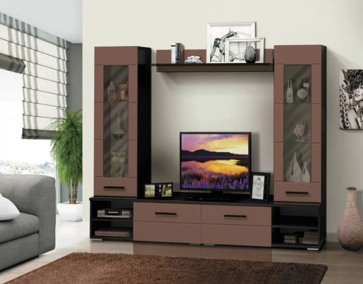 Набор мебели для гостиной Грация 1.5 МДФ матовый Венге/Смола белая_0