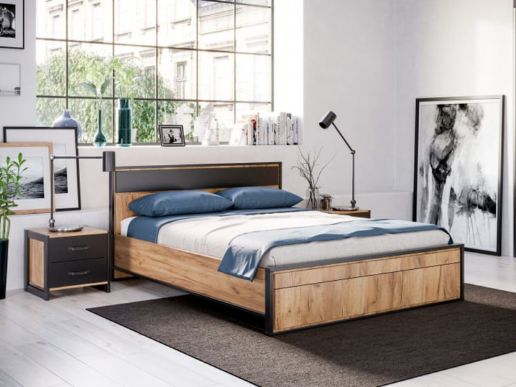 Кровать двуспальная 1600 с подъемным механизмом и тумбами Техно 07 Дуб Золотой Черный_4