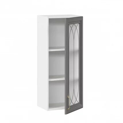 Шкаф кухонный 400 высокий со стеклом Джелатто ЛД 241.420.000.110 Белый Оникс серый_1