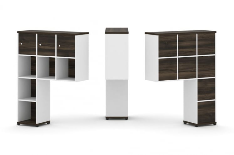 Надставка на стол высокая односторонняя + задняя стенка (8 шт.) + распашной фасад (3 шт.) CОНCЕПТ CН.ОНВ-003 Дуб Мали Белый бриллиант Черный металл / CONCEPT CN.ONV-003_0