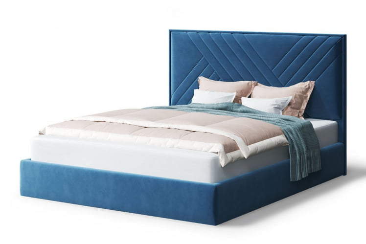 Кровать МИРА 2000*1800мм (без опор), велюр Бренди лайт 08 (синий), (б/основания, б/матраса)_0