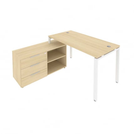 Рабочая станция на П-образном м/к с опорной тумбой левая Metal System Б.РС-СТС-2.3 Л Акация/Белый_0