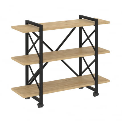 Стеллаж на колесных опорах - 3 полки LOFT  VR.L-MST.K-3.8V Металл черный Тиквуд светлый_0