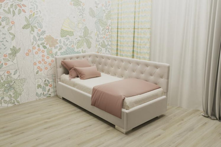 ДЕТСКАЯ МЯГКАЯ ИНТЕРЬЕРНАЯ КРОВАТЬ ВЕРСАЛЬ С ОРТОПЕДИЧЕСКИМ ОСНОВАНИЕМ (BERHOUSE) Цвет фасада: Кремовый; Материал фасада: Металл/Велюр; Спальное место: 900х1900_0