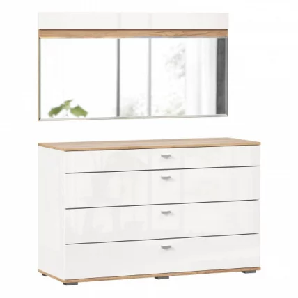 Комод 1200 с 4 ящиками и зеркалом Фиджи 011 Дуб Золотой Белый_0