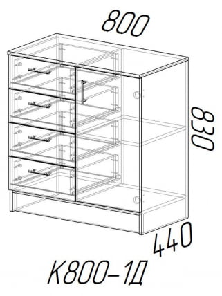 Комод К800-1Д Ясень шимо темный/Ясень шимо светлый_1