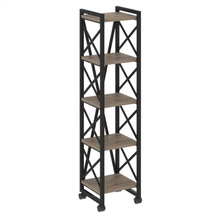 Стеллаж на колесных опорах - 5 полок LOFT VR.L-MST.K-5.4 Металл черный Тиквуд темный_0