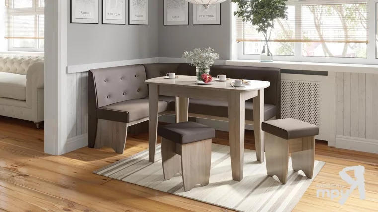 Кухонный уголок Барселона Дуб Сонома трюфель-кожзам коричневый_1