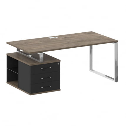 Стол руководителя с опорной тумбой , левый SHIFT SK.SRT-180 (L) Тиквуд Темный/Антрацит_0