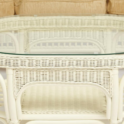 Комплект для отдыха MICHELLE ( стол со стеклом+ диван + 2 кресла + подушки) TCH White (белый), Ткань рубчик, цвет кремовый_11