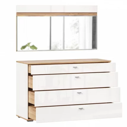 Комод 1200 с 4 ящиками и зеркалом Фиджи 011 Дуб Золотой Белый_1