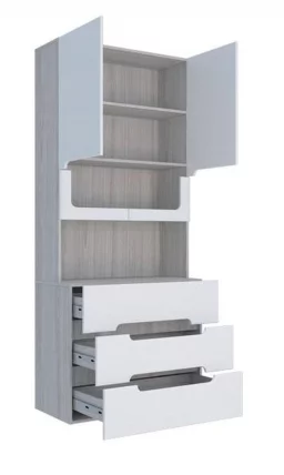 Стеллаж с ящиками Палермо Юниор 04 Ясень шимо светлый Белый глянец_1