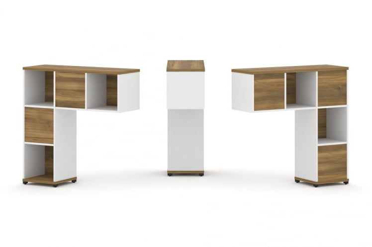 Надставка на стол низкая двухсторонняя + задняя стенка (5 шт.) CONCEPT CN.DNN-001 Сандал Янтарный Белый бриллиант Черный металл_0