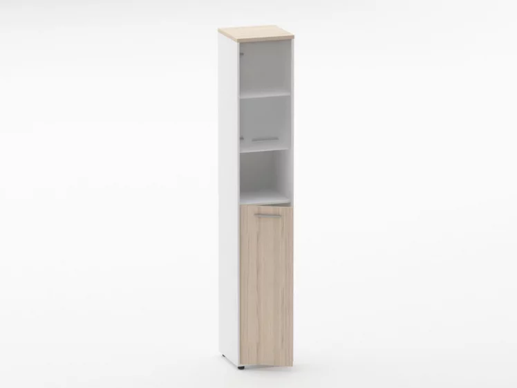 Шкаф 5 узкий верх стеклянная дверь, низ закрытый, с нишей Deka 10.23.20Л Туя/Белый_1