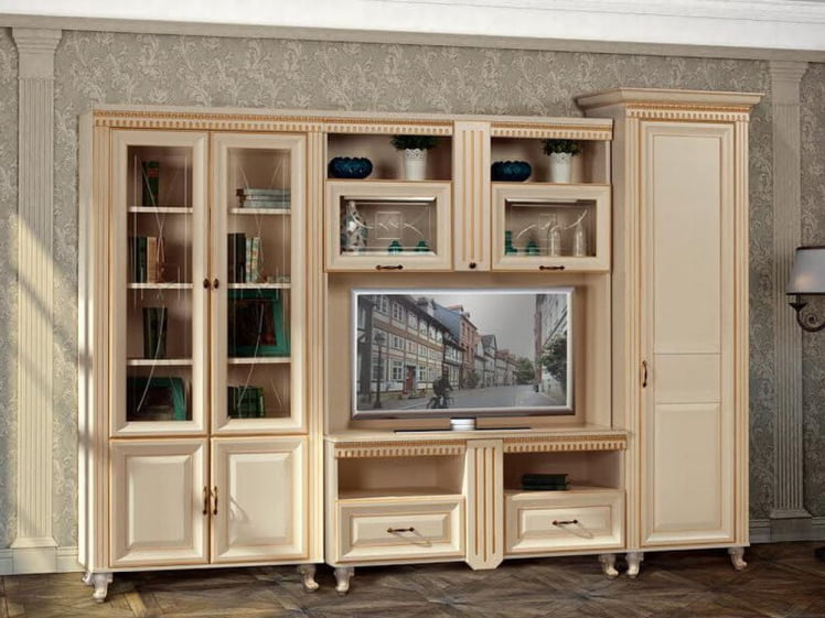 Шкаф навесной Марлен 481 Кремовый белый Патина_4