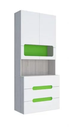 Стеллаж с ящиками Палермо Юниор 04  Белый глянец Ясень шимо светлый Зеленый_0