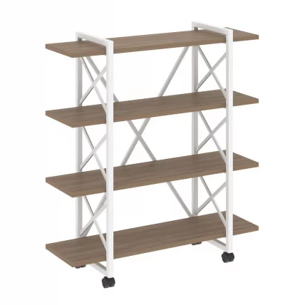 Стеллаж на колесных опорах - 4 полки LOFT  VR.L-MST.K-4.8V Металл белый Дуб Аризона_0