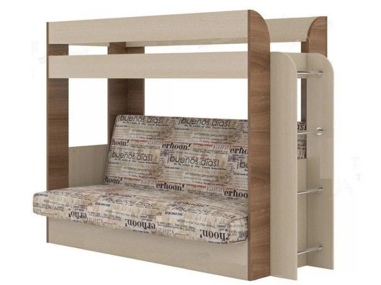 Двухъярусная кровать с диваном Карамель 75 Ясень шимо темный Ясень шимо светлый_1