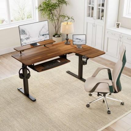 Стол для компьютера угловой (правый) c электрической регулировкой по высоте EUREKA ERK-L60R-WN_10