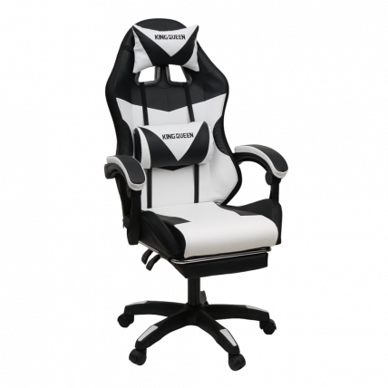 Кресло 908 KINGQUEEN цвет черный/белый с массажем и подсветкой 908-black-white-mass_1