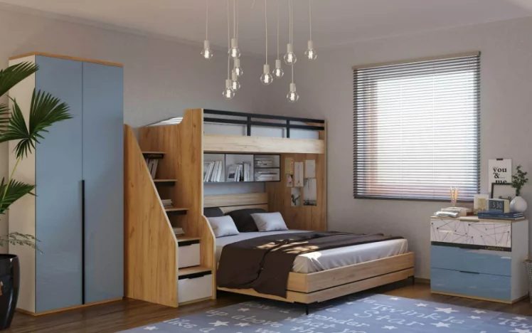 Кровать-чердак правая Урбан ЛД 528.170.000 Дуб Золотой/Белый_2